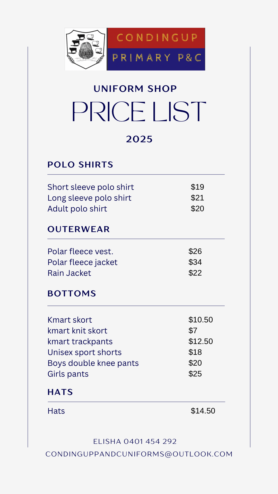 School Uniform Price List